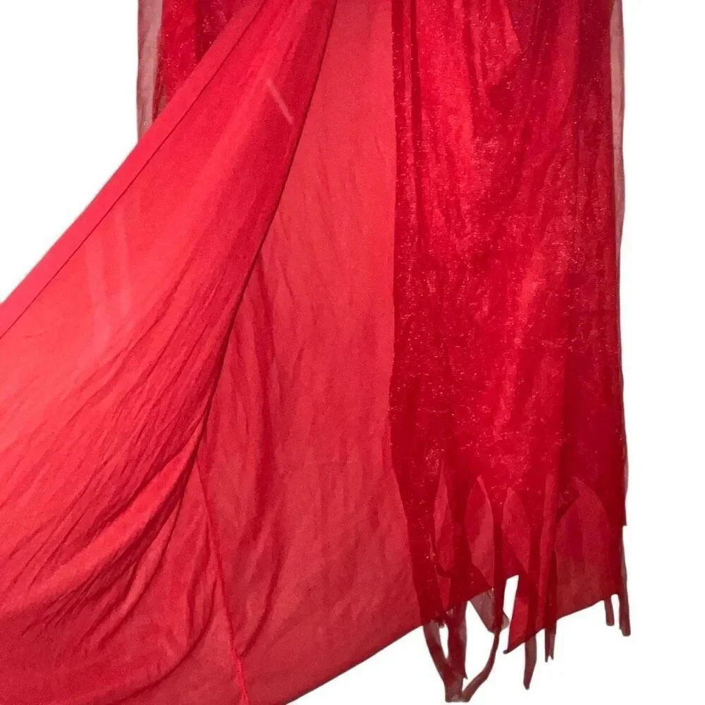 Womens One‎ Size Cape Shawl Poncho Hooded Red Layers Tulle Fringe Cosplay Unisex